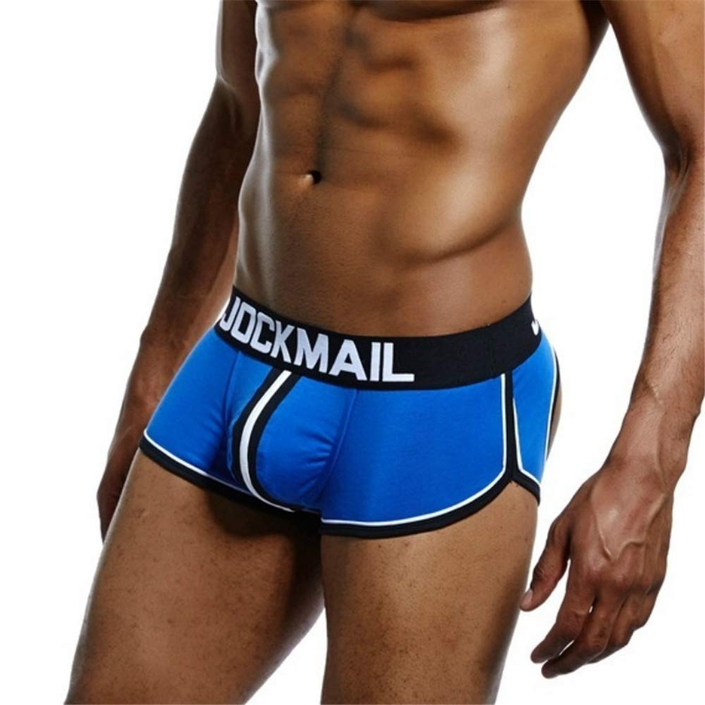 JOCKMAIL Sexy Herren Boxershorts Jockstrap Männer Sexy Unterwäsche Rückenfreies Gesäß Herren Strings Schwule Unterwäsche - M Blau