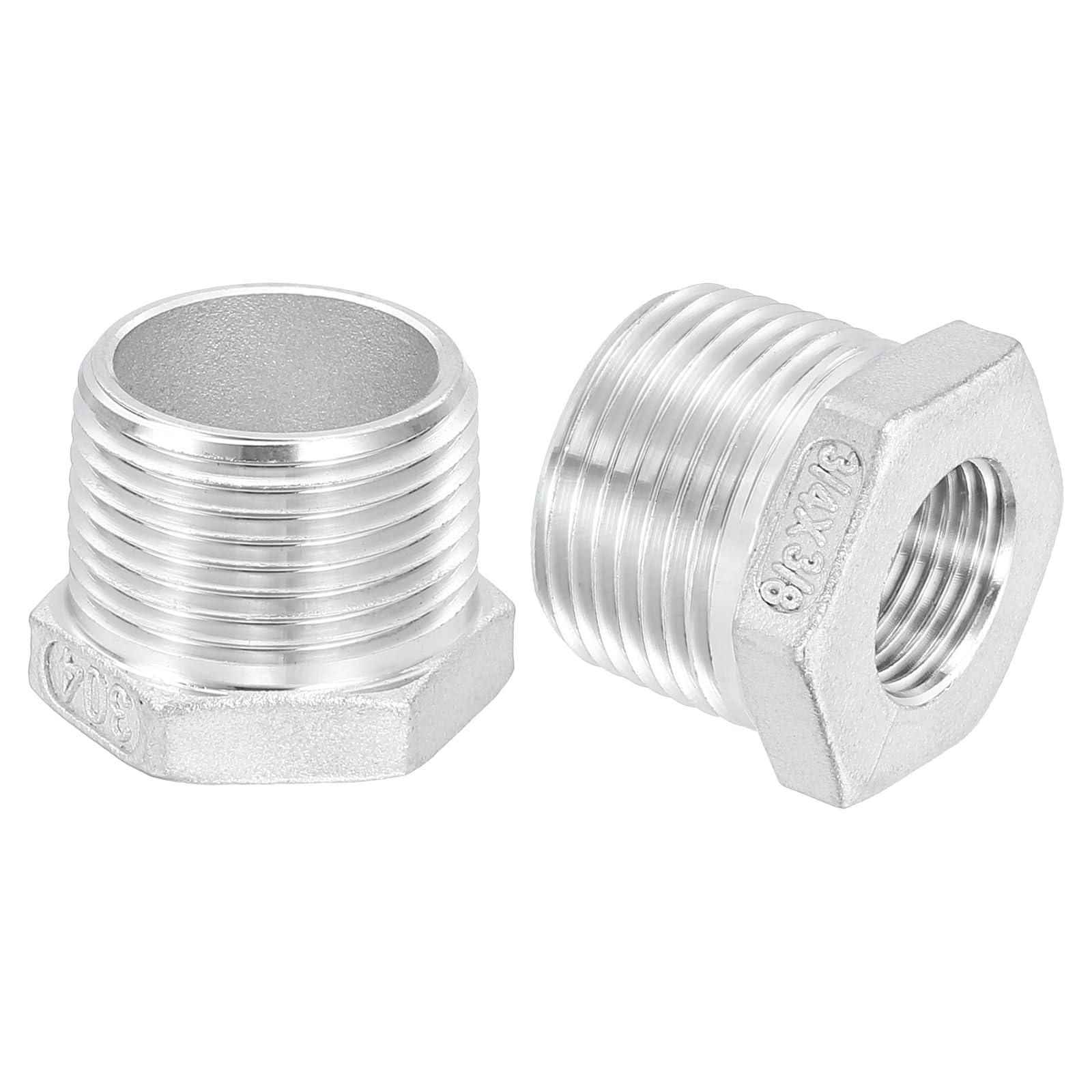 uxcell 2Pcs 3/4" Male to 3/8" Female NPT 304 Stainless Steel Reducer Hex Bushing, Reducing Cast Pipe Adapter Fitting for industrial, oil/gas, water, HVAC, and plumbing systems
