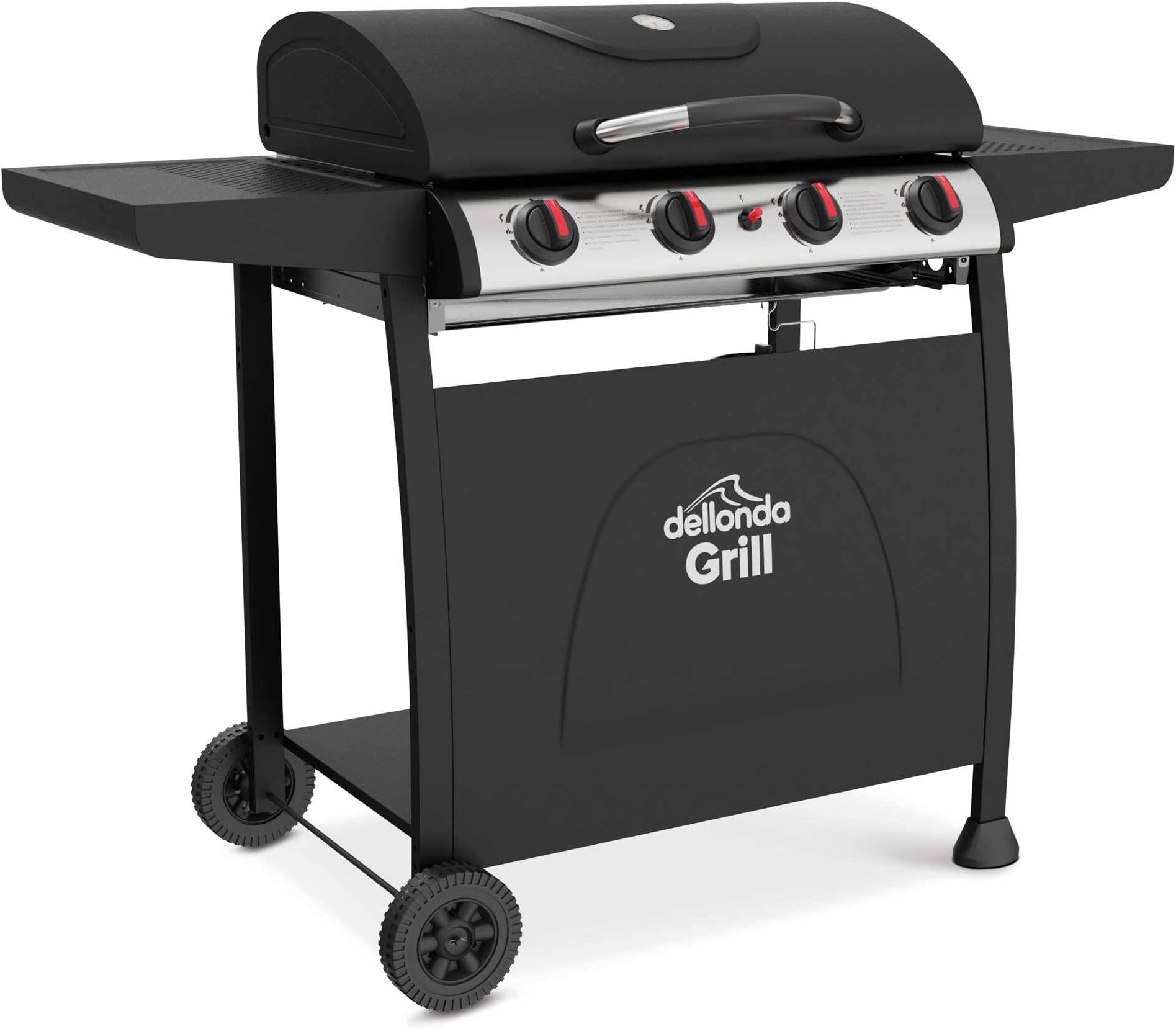 Dellonda 4 Burner Gas BBQ Grill with Piezo Ignition, Built-In Thermometer, Black/Stainless Steel - DG15