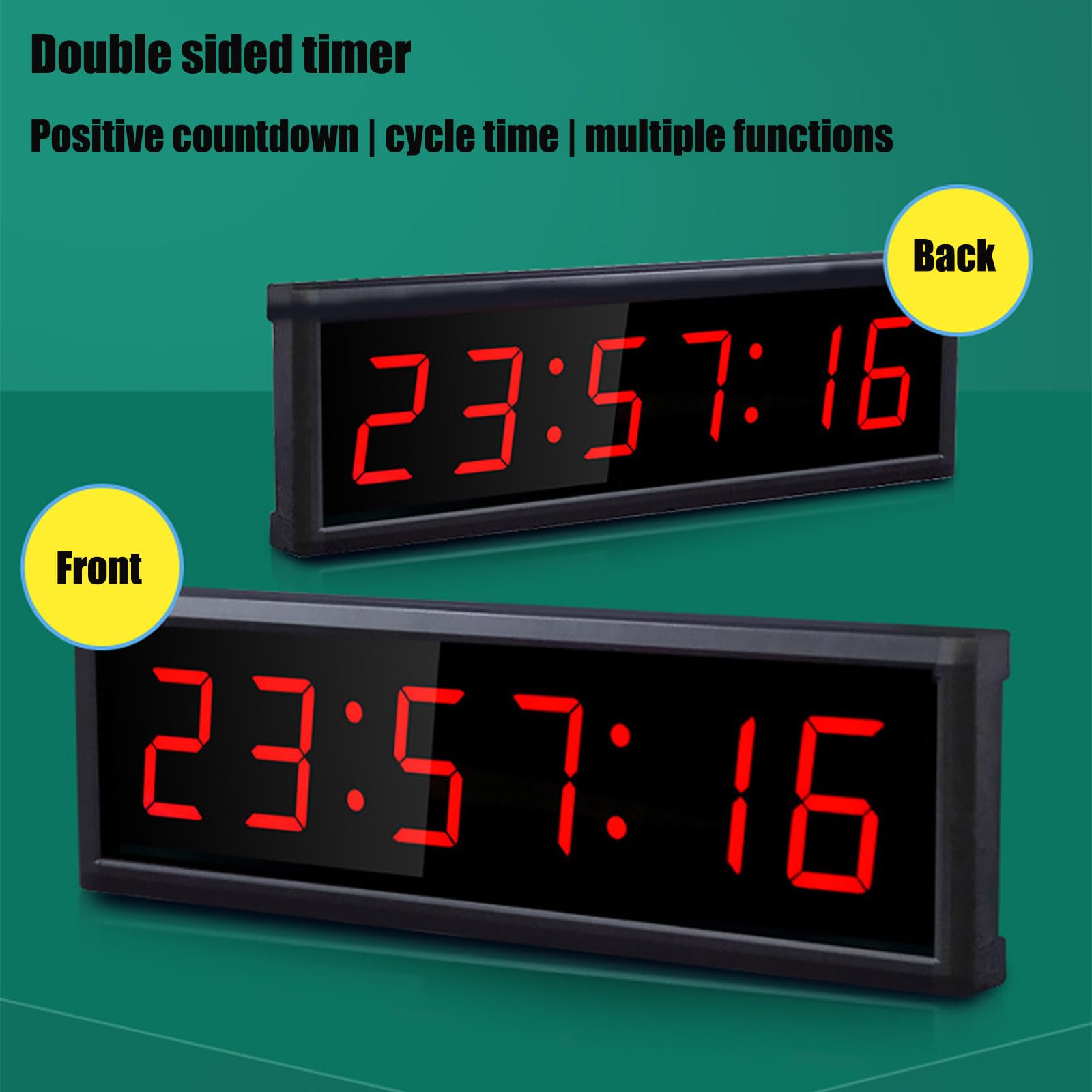 Reloj de pared digital con trípode, doble cara, 20 juegos de memoria, temporizador remoto, para gimnasio, oficina en casa