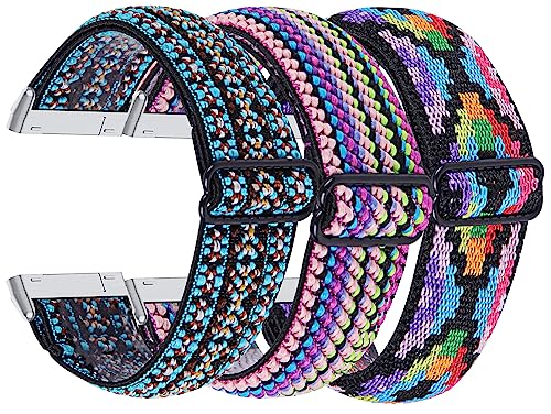 TenCloud 3 Pack Stretch Bands Compatible with Fitbit Versa 4 Watch Bands Nylon Strap Floral Breathable Adjustable Stretchy Loop Wristband Intended for Fitbit Versa 4 Women Men (3A)