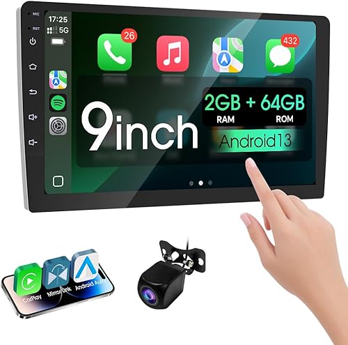 Pantalla inalámbrica de radio estéreo para automóvil de 9 pulgadas, doble DIN, para receptores de audio de automóvil, Bluetooth 5.0, pantalla táctil