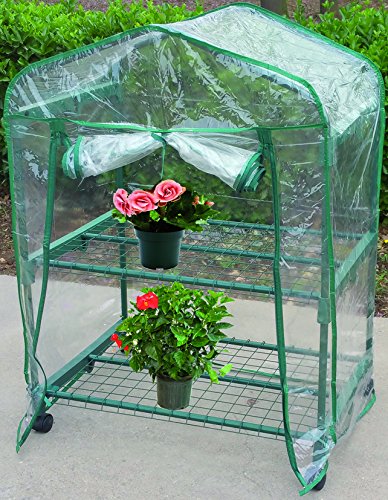Struttura acciaio verniciato Blinky 7972705 Serra in PVC a Casetta 2 Ripiani, Verde