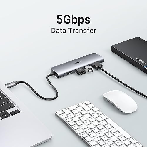 Miniatura 3 de UGREEN Revodok Hub USB C 6 en 1 USB C Dongle 4K HDMI, 3 puertos USB 3.0, lector de tarjetas SDTF compatible con MacBook Pro, MacBook Air, iPad,