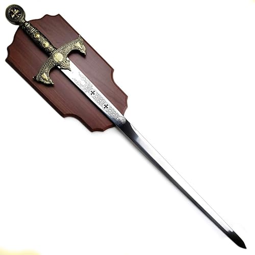 Miniatura 7 de Espada medieval cruzada de 45 pulgadas con placa de exhibición de pared. para decoración de pared, colección, cosplay