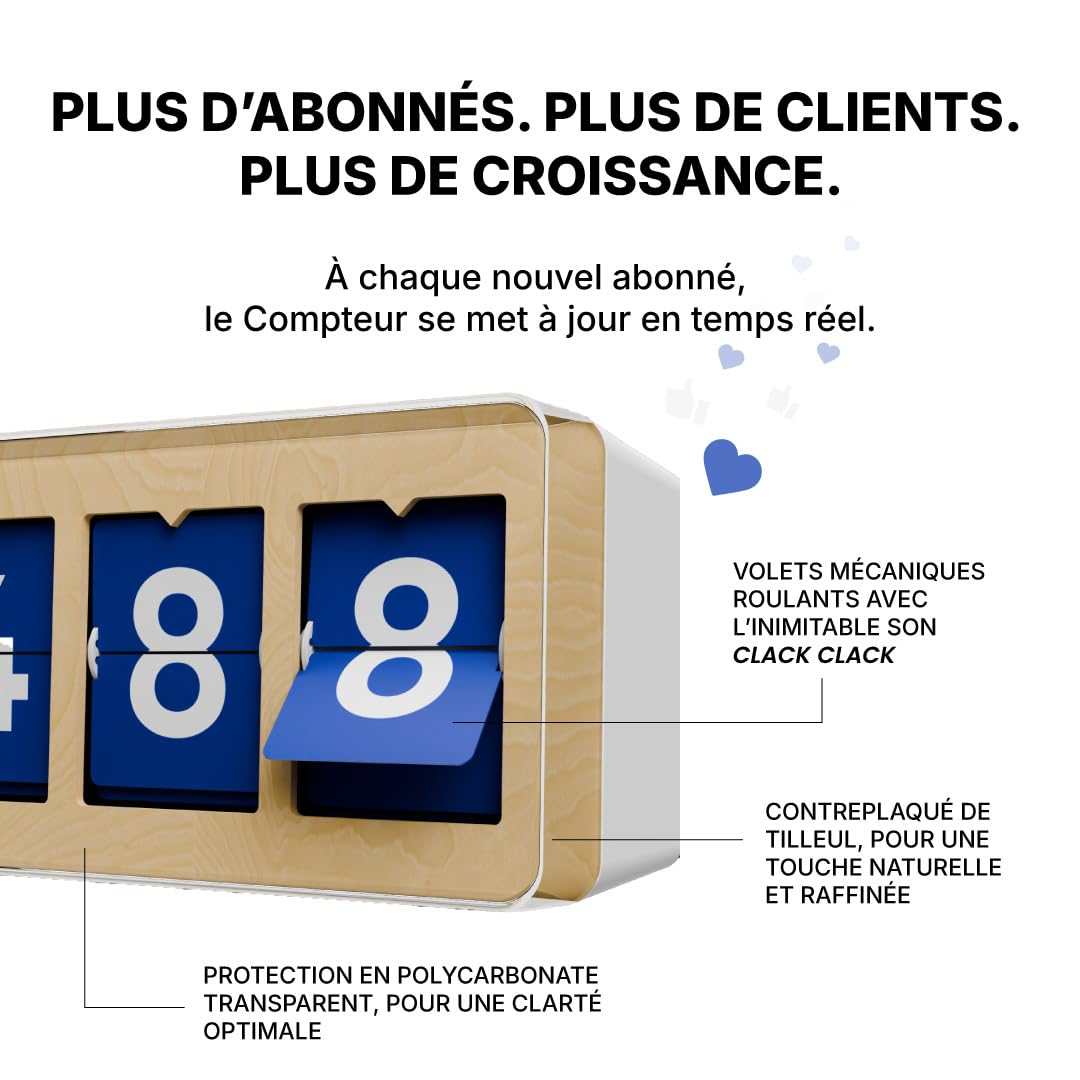 Compteur Abonnés Facebook Temps Réel, Volets Mécaniques, 5 Chiffres | Affichage Facebook à volets mécaniques. Idéal boutiques, cafés, restaurants. Wi-Fi + hotspot, installation en 5 minutes.