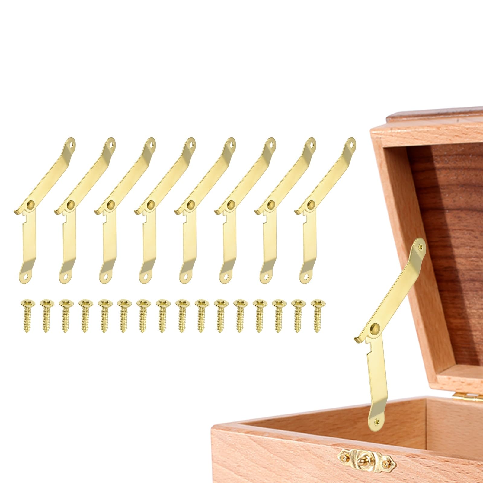sourcing map 8Pcs Folding Lid Support Hinges, 2.7" 180 Degree Rotatable Hinges, Iron Lid Stay Hinge for for Cabinet Wardrobe Wooden Jewelry Box Cupboard Storage Shelve, Gold Tone