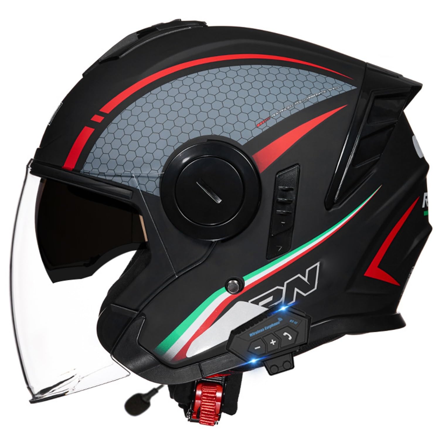 Casco De Moto Bluetooth Casco Jet con Doble Visera Homologado ECEDOT 3/4 Casco De Moto Medio Abierto con Micrófono De Altavoz para Mujeres Y Hombres para Scooter Racing Crash Helmet(20,L=59~60cm
