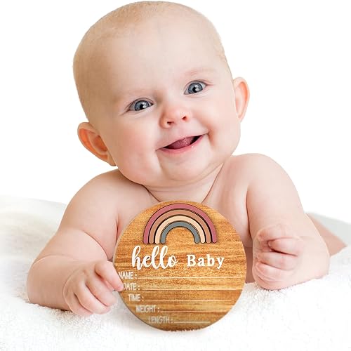 Miniatura 5 de Letrero de anuncio de nacimiento de bebé de madera, letrero de nombre de bebé arcoíris con rotulador, letrero de llegada de bebé, letrero de