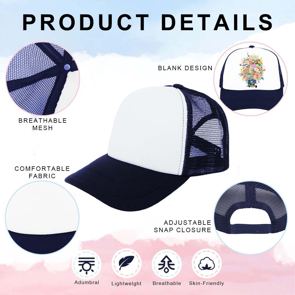 ZH 12 Pcs Sublimation Trucker Hats Blank Mesh Baseball Cap Polyester Bulk Mesh Trucker Hat for Men and Women - Image 3