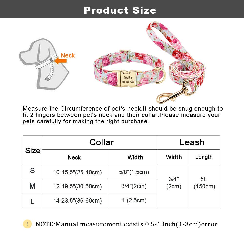 Conjunto de correa de cuello de perro impresa personalizada Correa de collar de mascota de nailon personalizada Placa de identificación grabada para perros pequeños medianos grandes-Pink_Set_