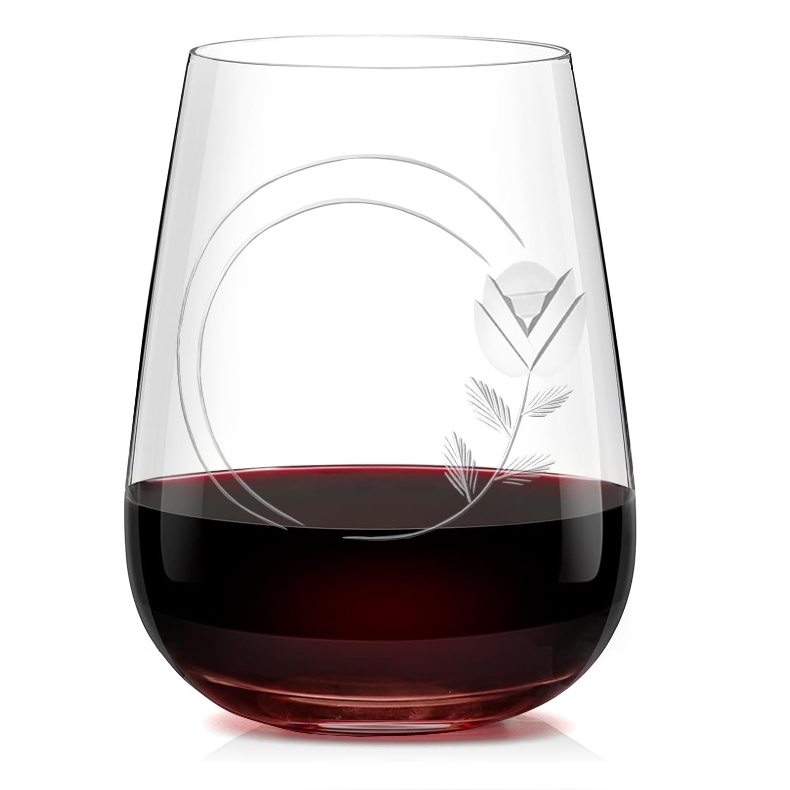 Alterf Hand-Blown Crystal Stemless Glasses with Personalized Initial Engravings - 16 Oz Lead-Free Monogram Red Wine Tumblers -Gift for Wine Connoisseurs and Letter 'O' Enthusiasts