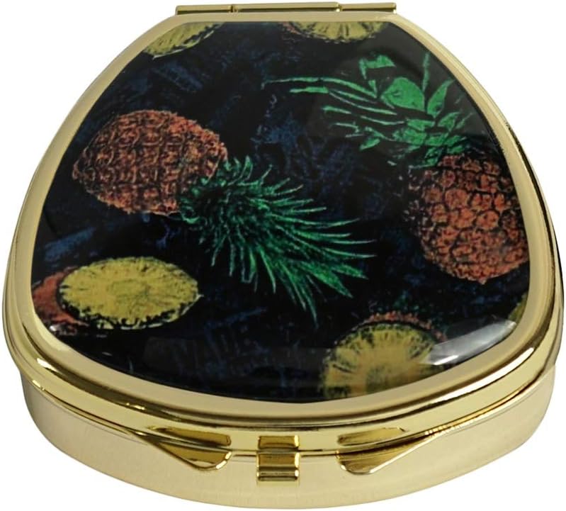 Hiutong Style Pineapples Custom Fan Shape Gold Glass Pill Case Decoration Metal Medicine Vitamin Tissue Unique Gift