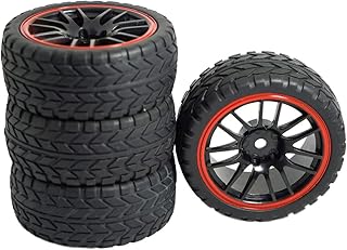 12mm Hex Wheel Rims & Rubber Tires for Redcat HPI Tamiya HSP RC 1/10 on-Road Touring Racing Car (Pack of 4)