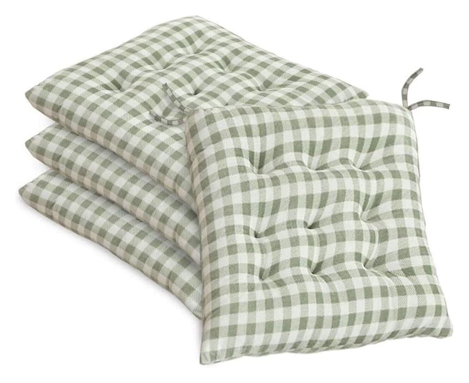 Cuscini per sedie da pranzo a quadretti, set di 4 cuscini per sedie con lacci, cuscini per sedie 40,5 x 40,6 cm per cucina, esterno e patio (verde)