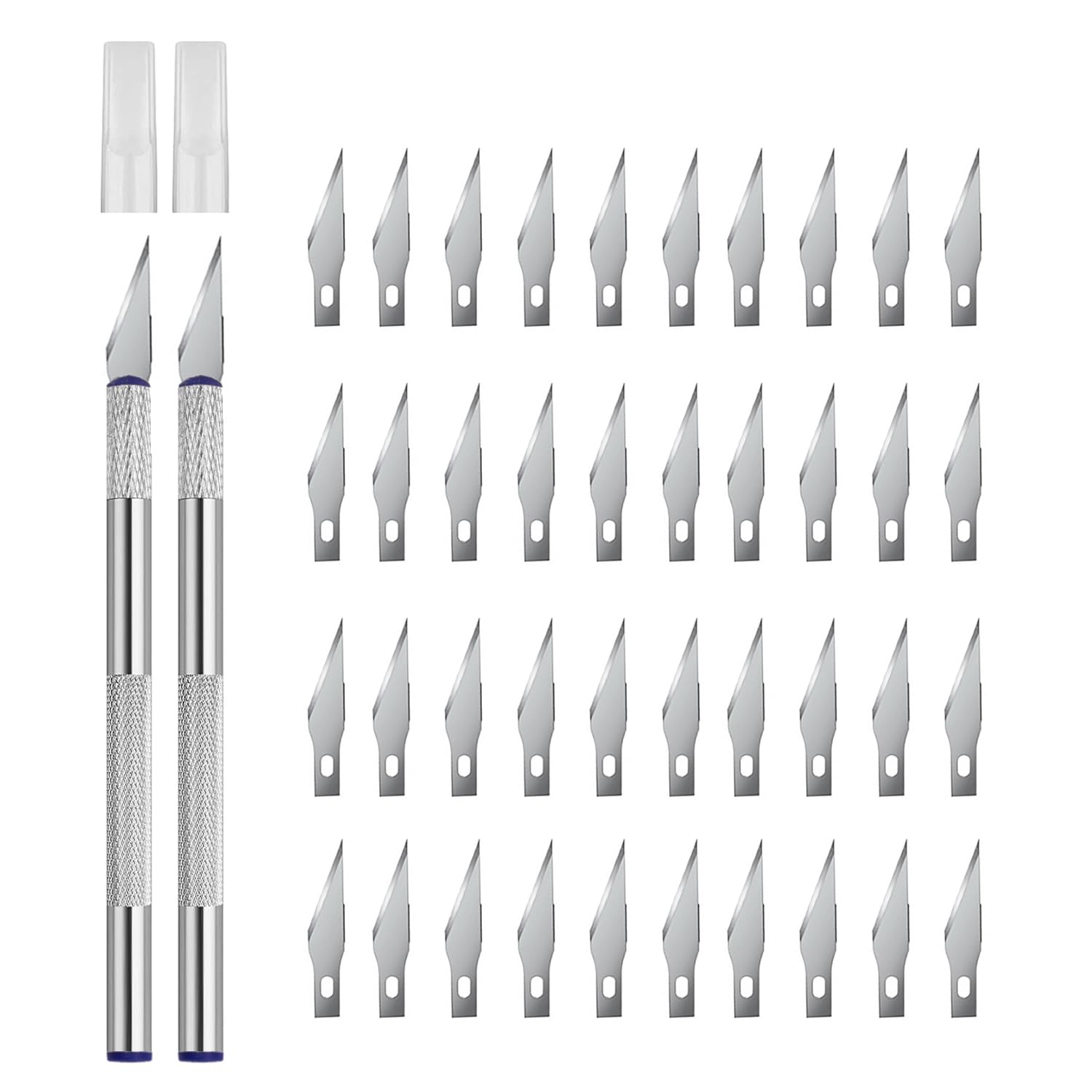 Cúter de Precisión para Manualidades, 2 Bisturíes para Bellas Artes con 40 Cuchillas de Recambio, Cuchillo de Modelismo de Acero Inoxidable para Papel, Cartón, Vinilo y Maquetas