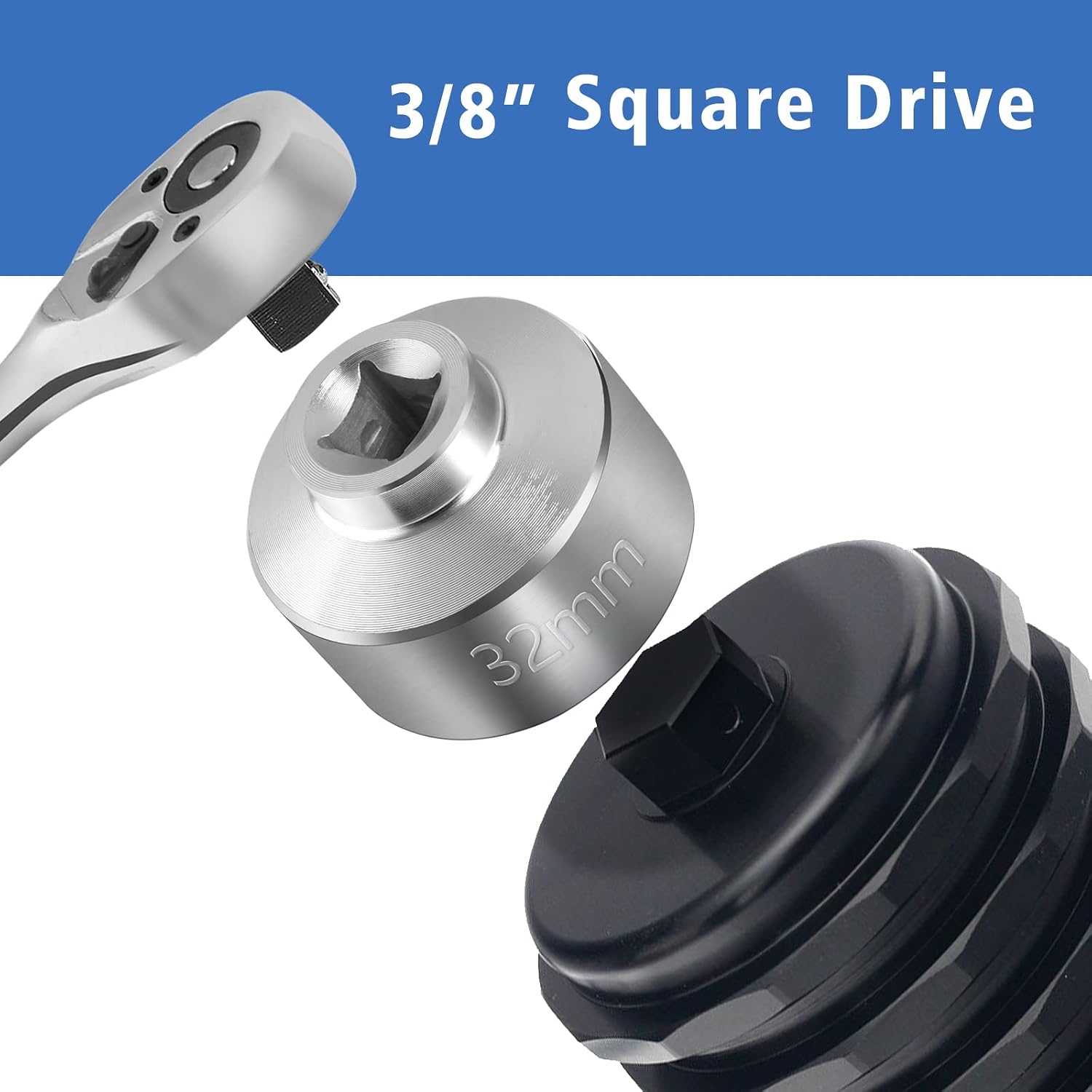 BETOOLL 32mm 6-Point Oil Filter Wrench Socket - Low Profile Oil Filter Socket - 3/8" Drive Oil Filter Removal Tool Compatible with Ecotec, TDI, VW, GM, Audi, BMW, Polaris