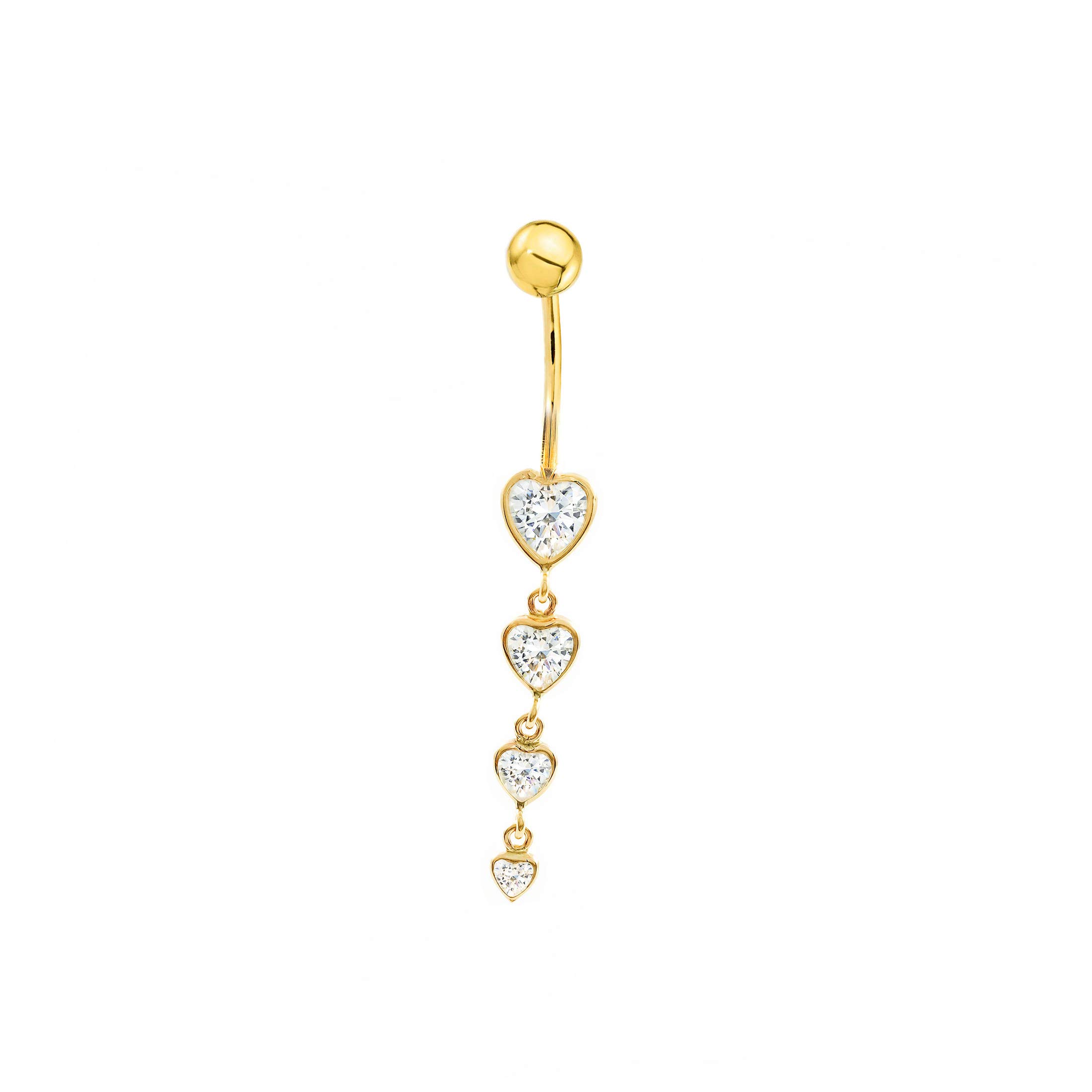 Monde Petit Piercing Oro Ombligo cadena de corazones (9kts) - Estuche Regalo - Certificado de Garantía - Mondepetit