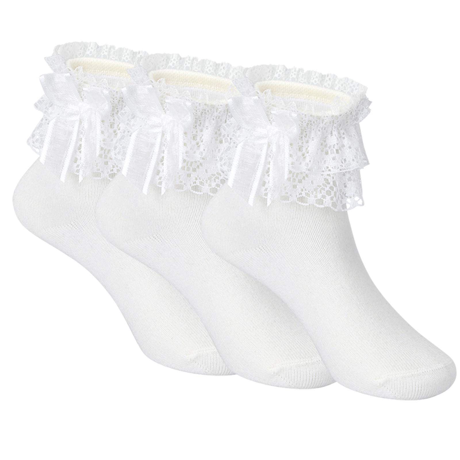 KOSIWEGO Girls Ruffle Socks Toddler Cute Lace Bowknot Frilly Dress Ankle Socks