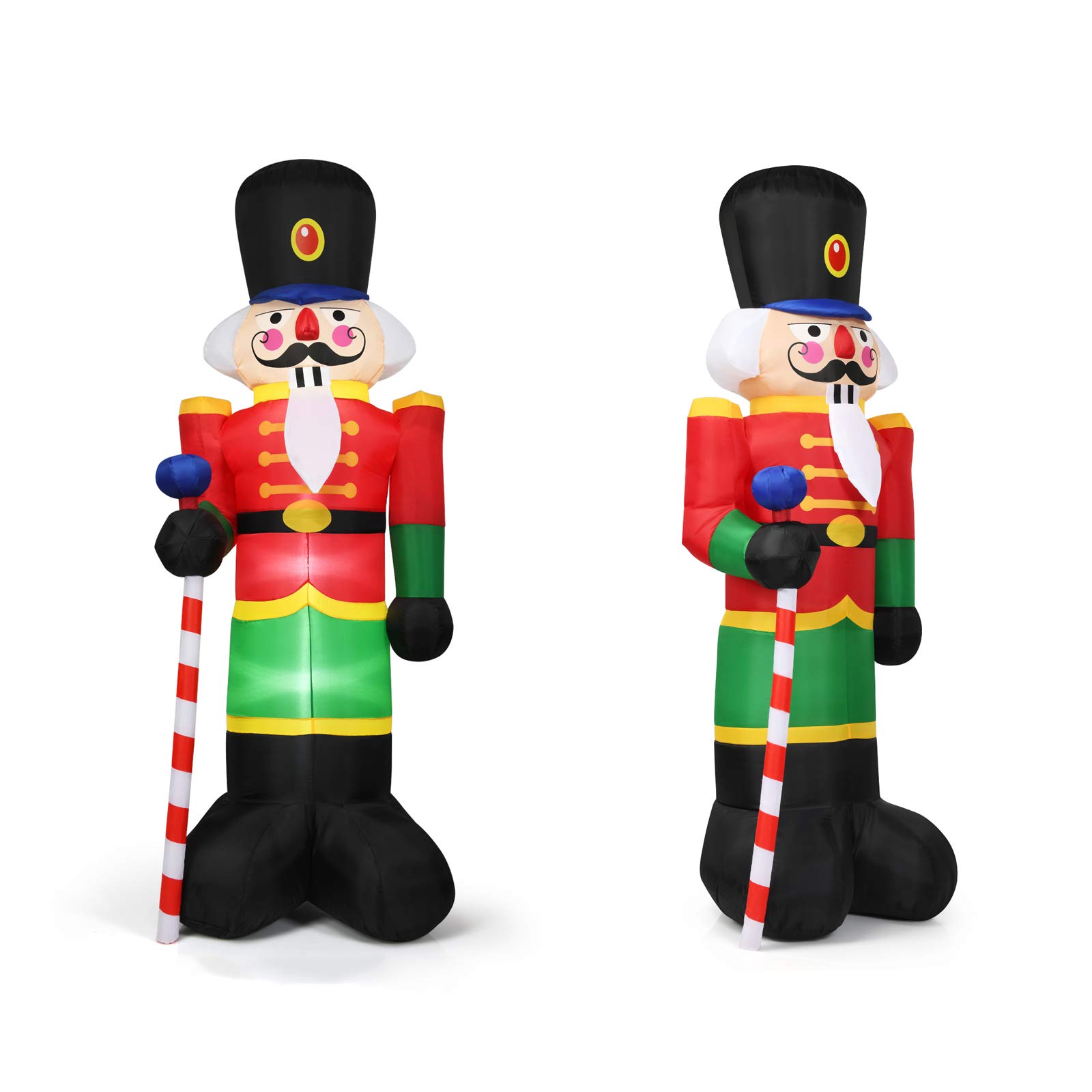 COSTWAY 240CM Aufblasbarer Nussknacker-Soldat, Weihnachtsmann Soldat mit 3 LED-Leuchten, Weihnachtsdekoration für drinnen und draußen, selbstaufblasend