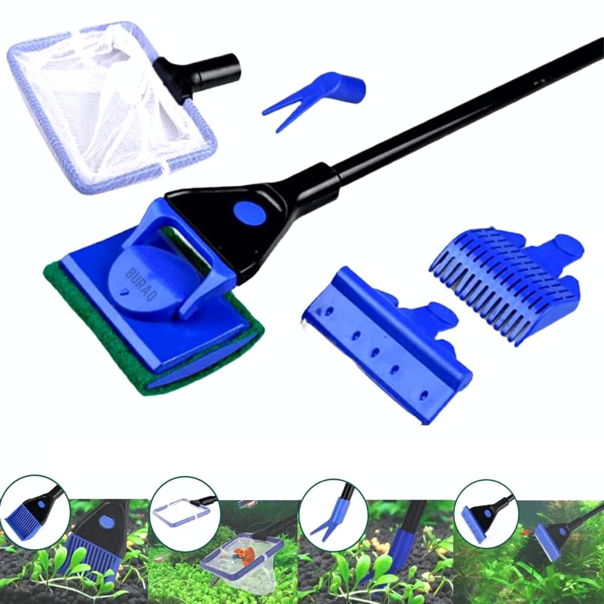 Buraq 5 in 1 Aquarium Cleaning Kit for Cleaning Aquarium Glass Removing Algae with Scrubbing