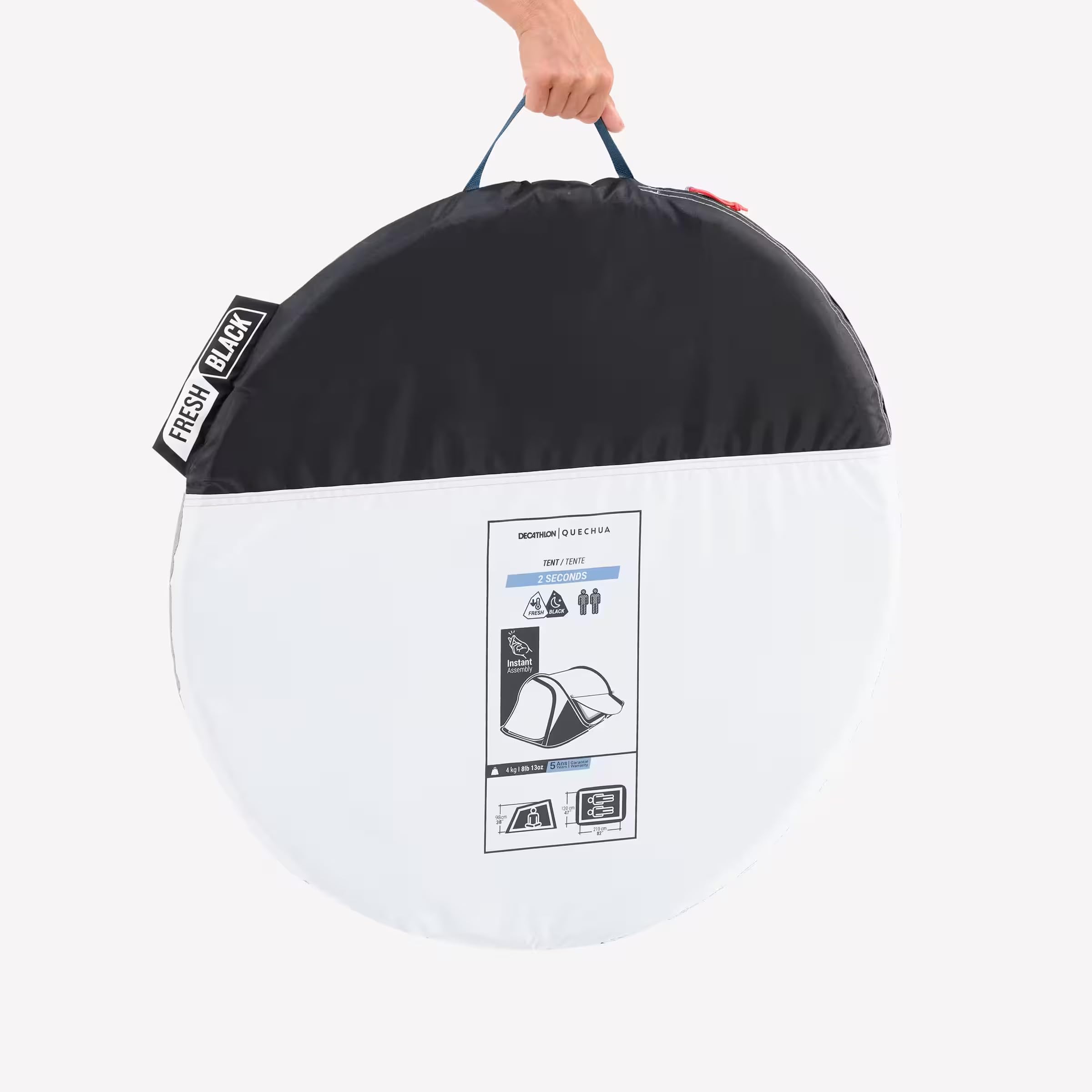 Quechua Tente de Camping - 2 Seconds - 2 Places - Fresh & Black