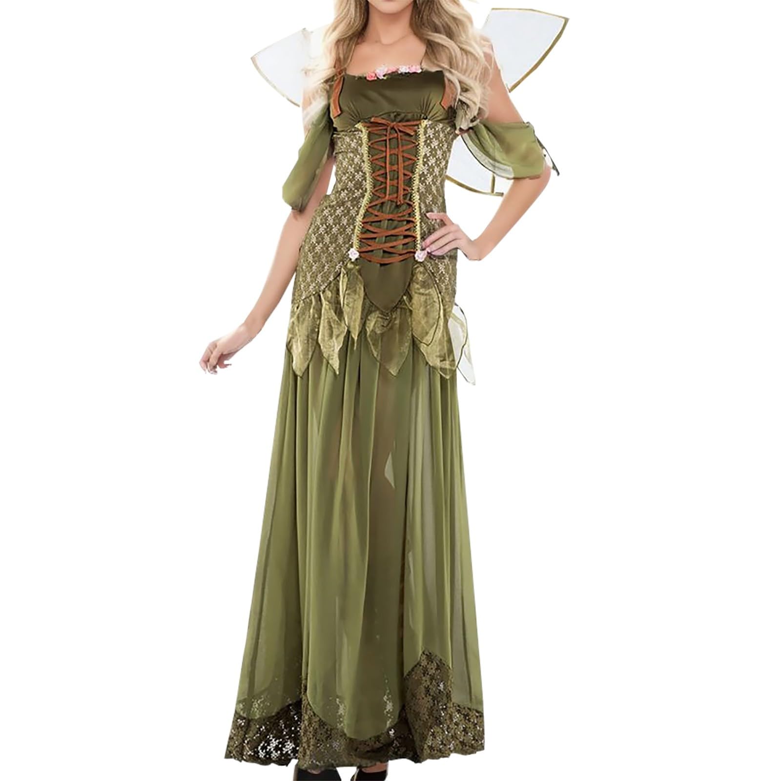 Generisch Disfraz de hada del bosque para mujer con alas, ropa medieval, ropa de hada, disfraz de princesa, vestido de campanilla, vestido de hada, vestido de elfo, disfraz de carnaval