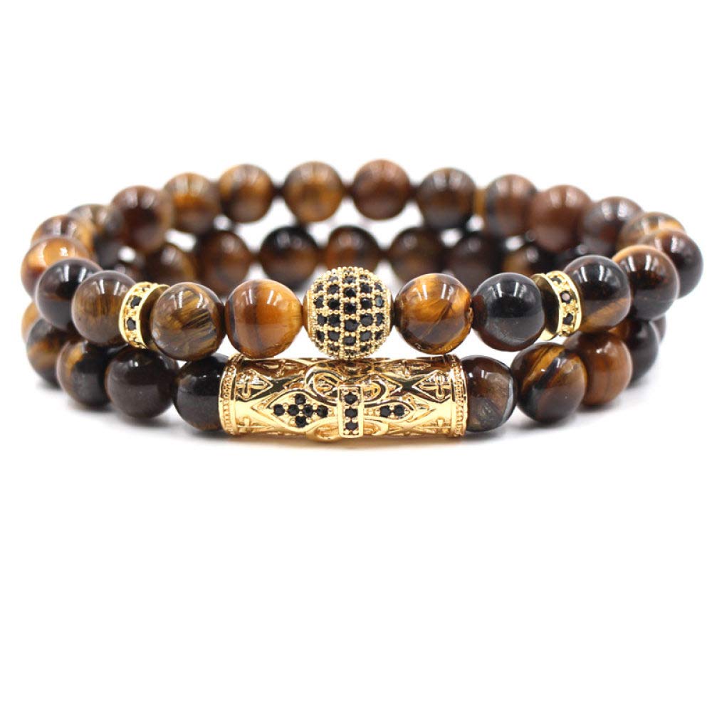 Braccialetto Di Pietra Per Le Donne,7 Chakra Naturale Occhio Di Tigre Braccialetto Di Perline Di Pietra Elastico Pietra Verde Guarnizione Dorata Braccialetto Boho Stile Donna Gioielli Yoga Regalo Fi
