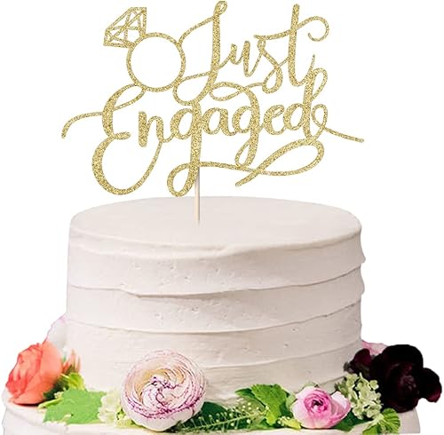 Miniatura 1 de Just Engaged - Decoración de pastel para decoración de fiesta de compromiso, letrero de anillo de compromiso, decoración de pastel de compromiso