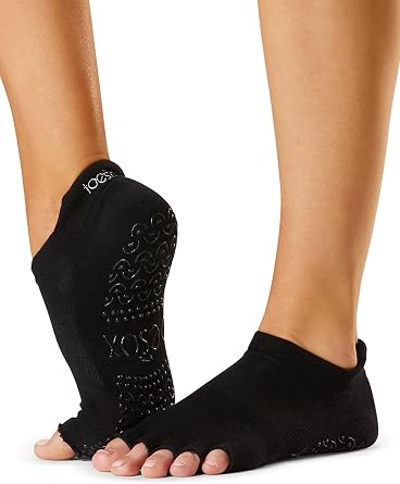 toesox Low Rise Grip Socks, Half-Toe, Tec Evolve, Medium | Pilates Socks with Open Toe Design, Non-Slip Grips, Organic Cotton Blend, Arch Support, Wear for Yoga, Barre, Dance, Lagree
