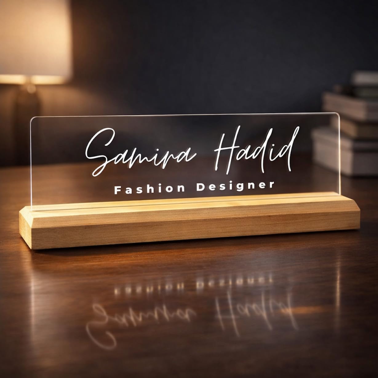 Black Custom Acrylic Desk Name Plate with Wooden Stand — Amazon image 7