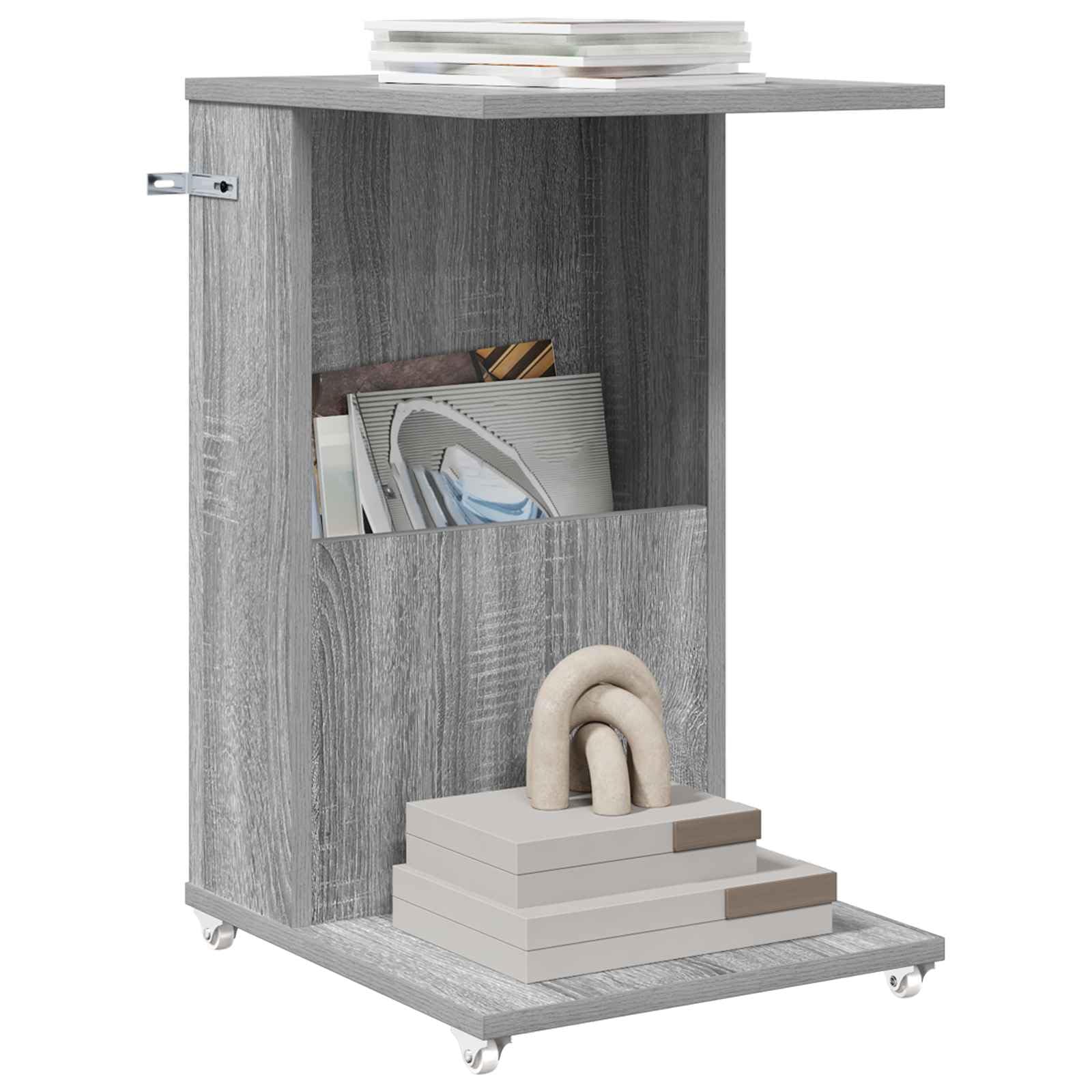 Mesa auxiliar Sonoma gris de madera 40 x 35 x 60 cm con ruedas, ahorra espacio y es flexible como mesa de café, mesita de noche, con estante y espacio de almacenamiento para salón