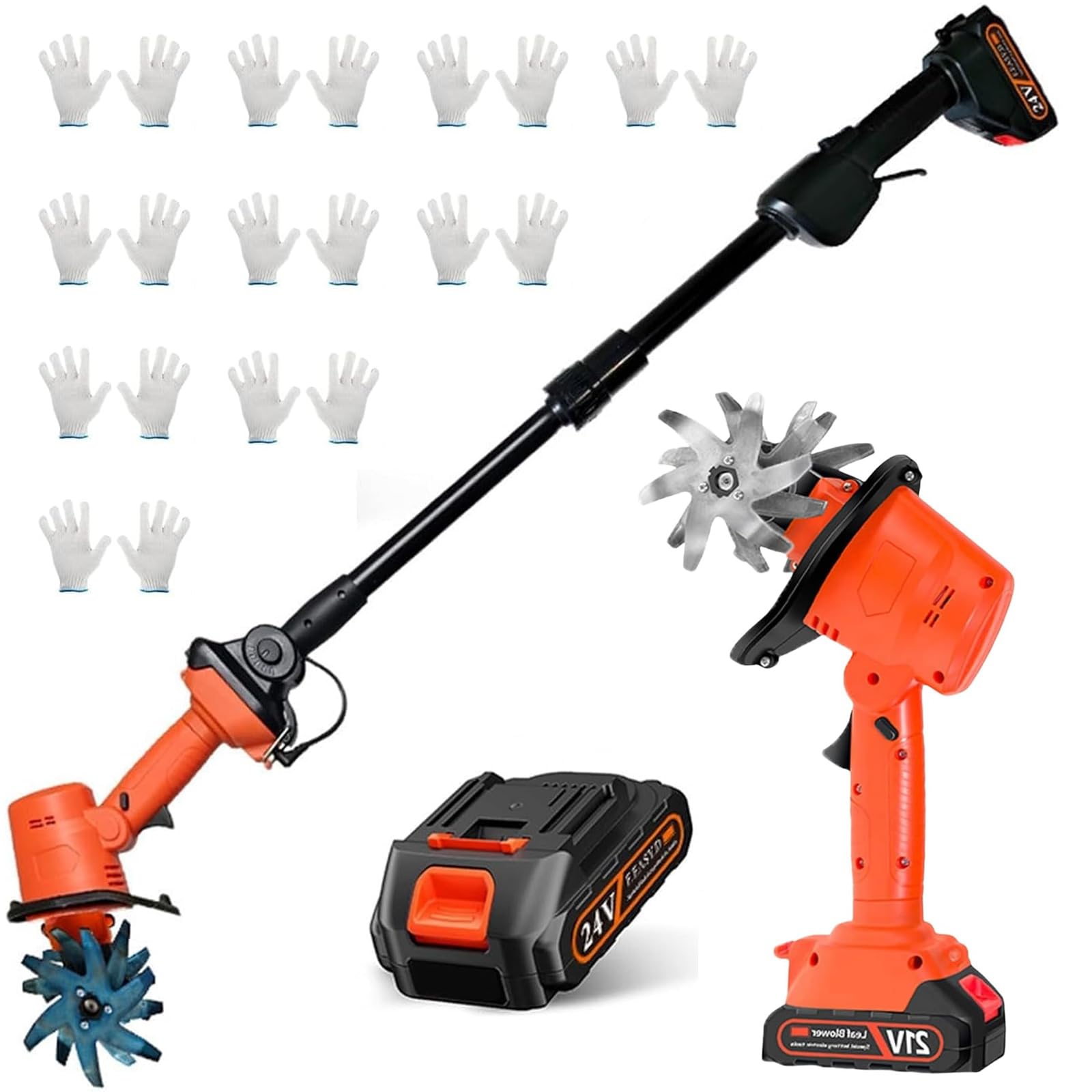 21V Cordless Mini Tiller Cultivator, 235 RPM Electric Garden Rotavator with 2 Battery & 10 Gloves, 10cm Tilling Width,10cm Working Depth with 4 Rows Tines, Hand-Held Micro Tiller Weeding Machine