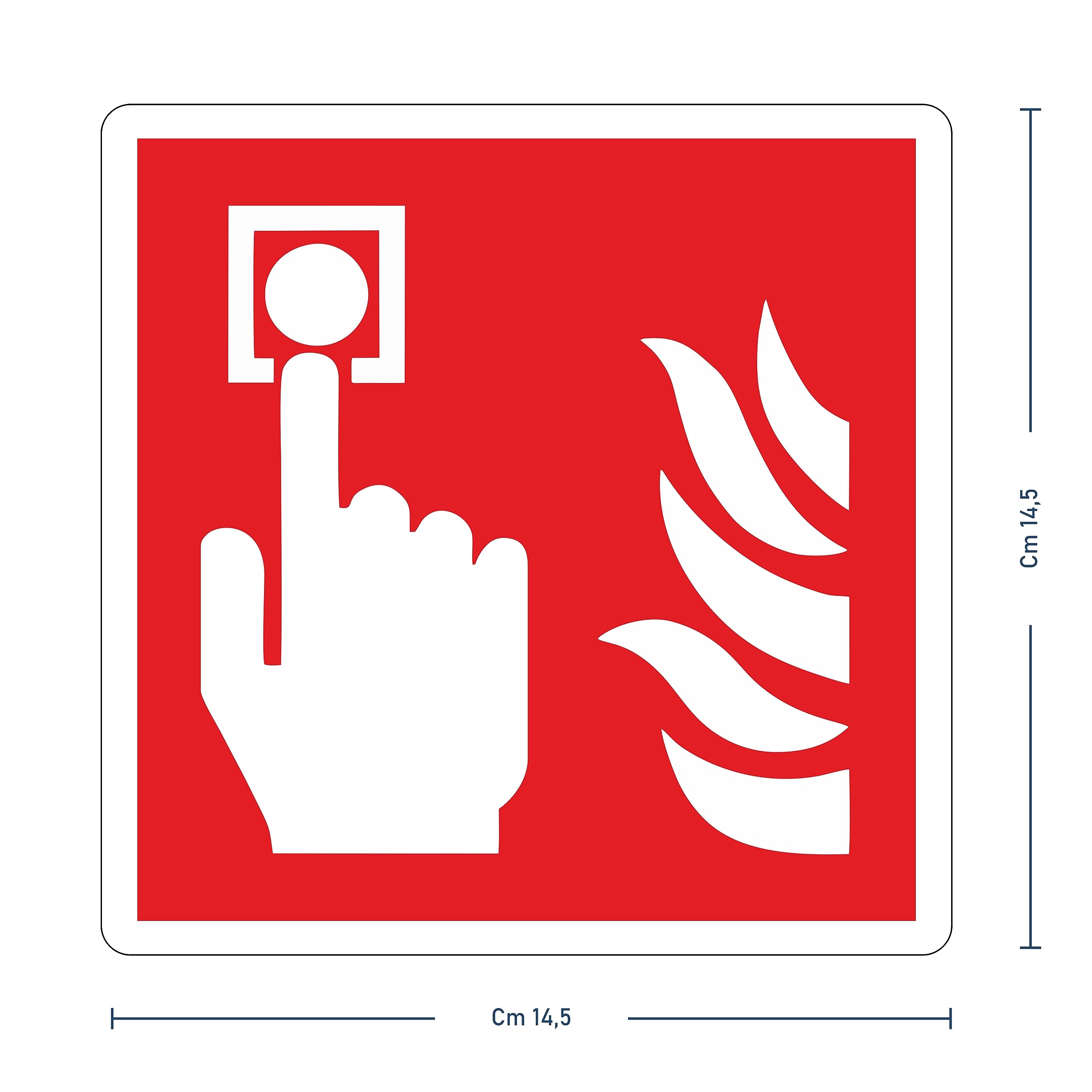 pubblimania Pulsante Allarme Incendio Adesivo in PVC Resistente per Esterno e Interno cm 14,5x14,5 (Pulsante Allarme Incendio)
