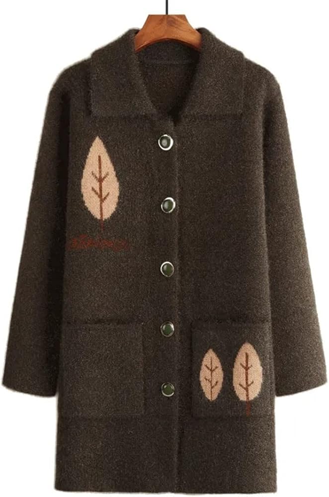 Women Autumn Winter Middle-Aged Mid-Length Knitting Shirt Jacket