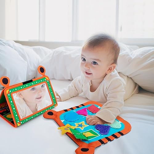 Miniatura 7 de Juguetes de espejo para bebé con patrón sensorial de juego texturizado, juguetes para bebés de alto contraste en blanco y negro, juguetes de