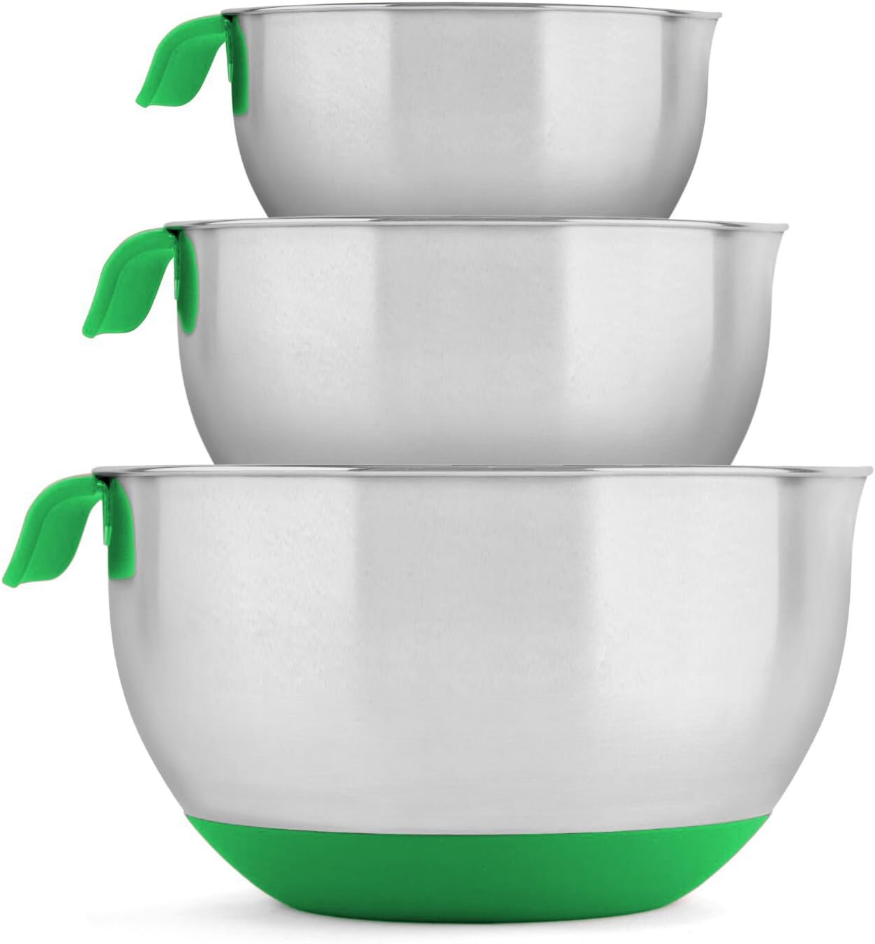 Blümwares 18/10 Stainless Steel Mixing Bowls with Handle and Spout, Set of 3 (Green)