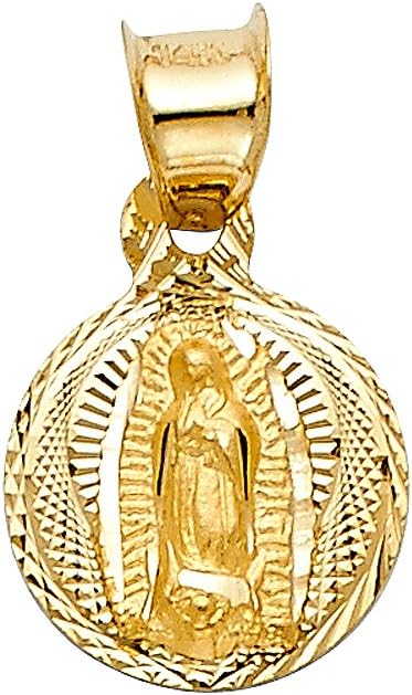 Iokaジュエリー – 14 KイエローゴールドダイヤモンドカットOur Lady of Guadalupeスタンプ宗教チャームペン