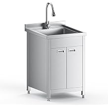 Stainless Steel Utility Sink with Cabinet, 23" Freestanding Laundry Sink