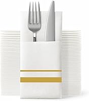 Vista 1 de SUZZYVINE Servilletas desechables doradas con bolsillo integrado para cubiertos, servilletas de tela para bodas, fiestas de lino, 100 unidades, 16 x
