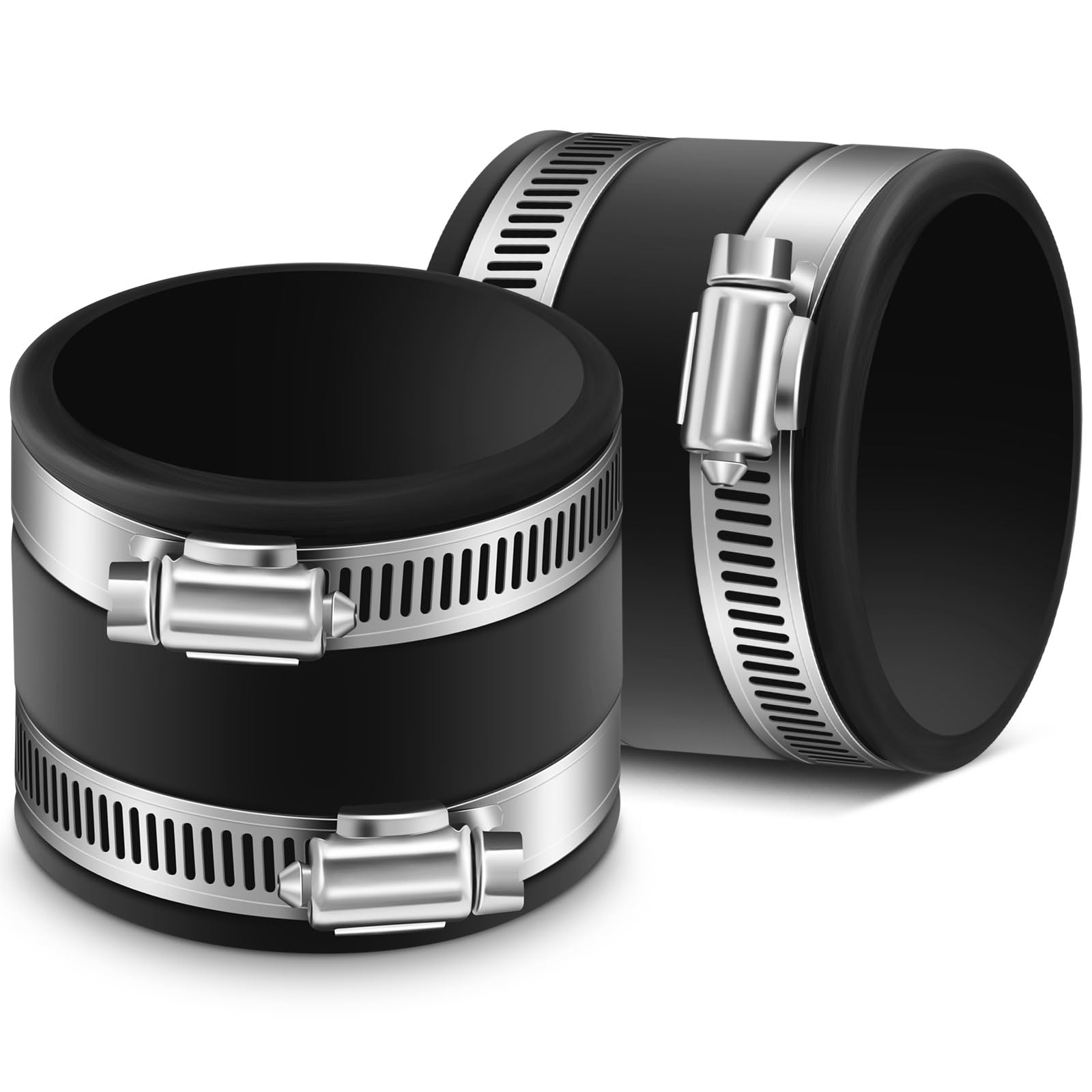 MinateeDust Control Flex Cuffs with Stainless Steel Hose Clamps, Flexible PVC Coupling for Plastic and Copper Plumbing Connections, Connector Ports Dust Collection Fittings(2-1/2 Inch, 2 Pcs)