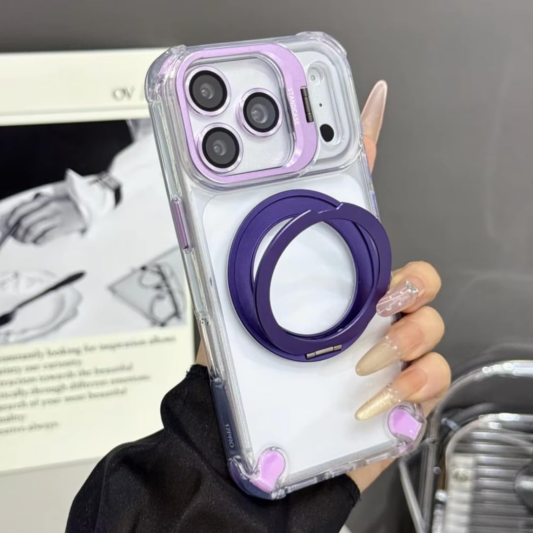 Etui z magnetycznym pierścieniem 360° do iPhone'a 17 Pro 16 15 14 Pro Max, odporne na wstrząsy i upadki (do iPhone'a 16/FIOLETOWY)