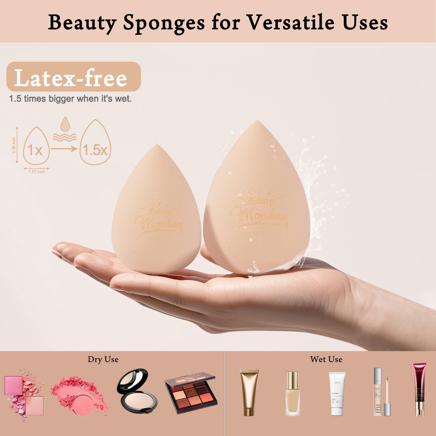 Real Perfection Juego de esponjas de maquillaje, esponjas de belleza sin látex, 7 piezas con 1 estuche de viaje para mezclar base, crema líquida y polvo (beige)