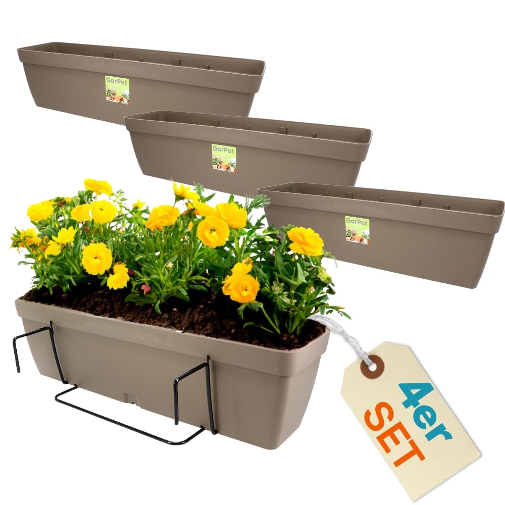 GarPet 4er Set Blumenkasten Balkongeländer Balkon Blumenkasten Balkonkasten mit Halterung Balkonkasten Geländerkästen mit Wasserspeicher 50 cm