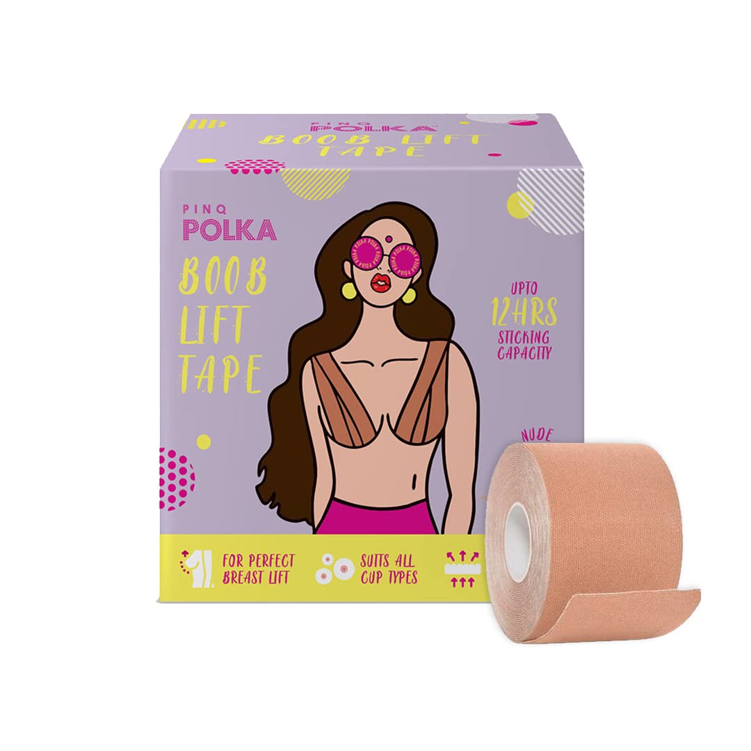 PINQ POLKAPremium Boob Lift Tape for Perfect Breast Push Up|Ultra Thin|5 m Long in Nude Colour|Fits All Cup Types, 1 Piece