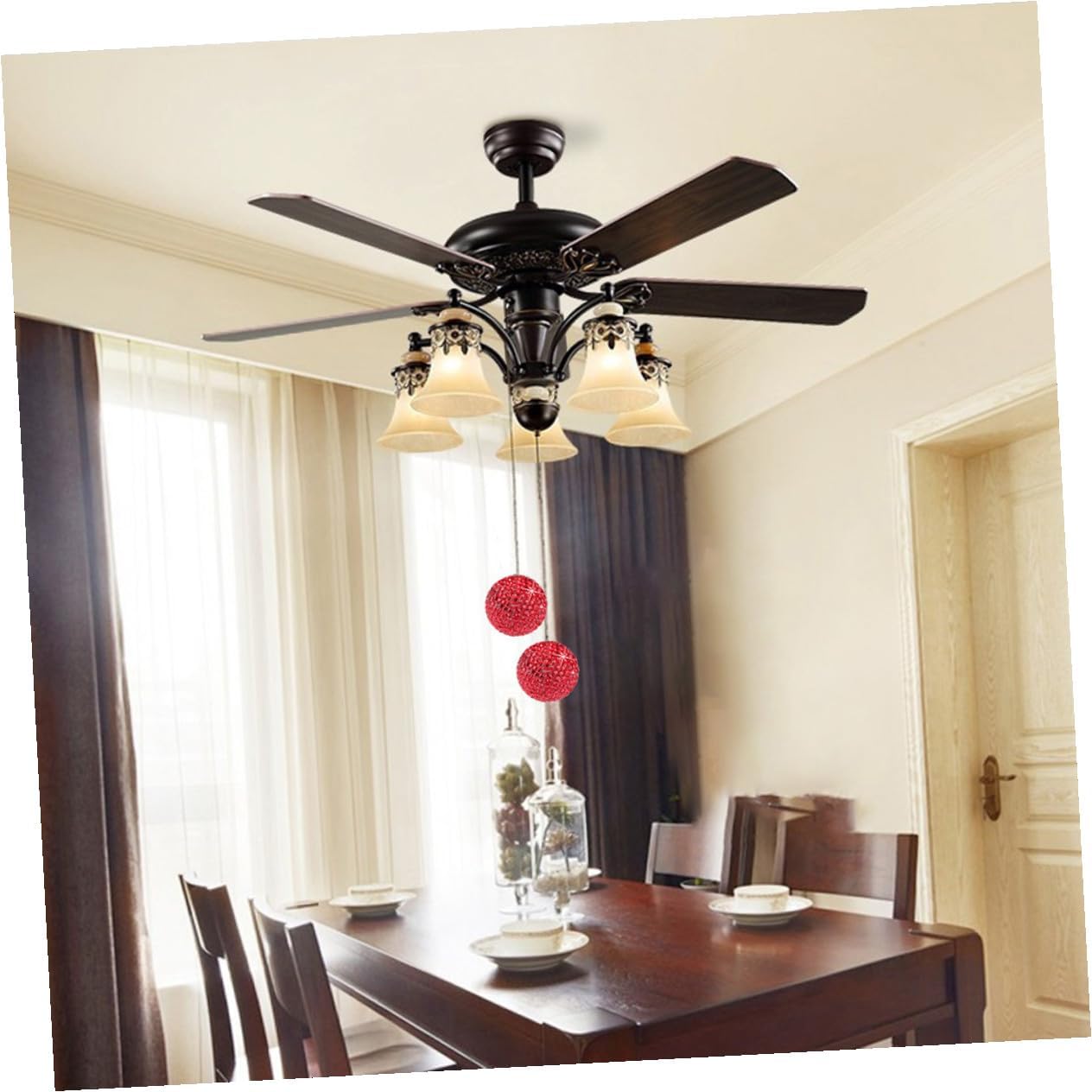 Mikikit 3sets Decorative Rhinestone Ceiling Fan Pull Chain Design and Rhinestone Material for Home Office Kitchen and Living Room Decor