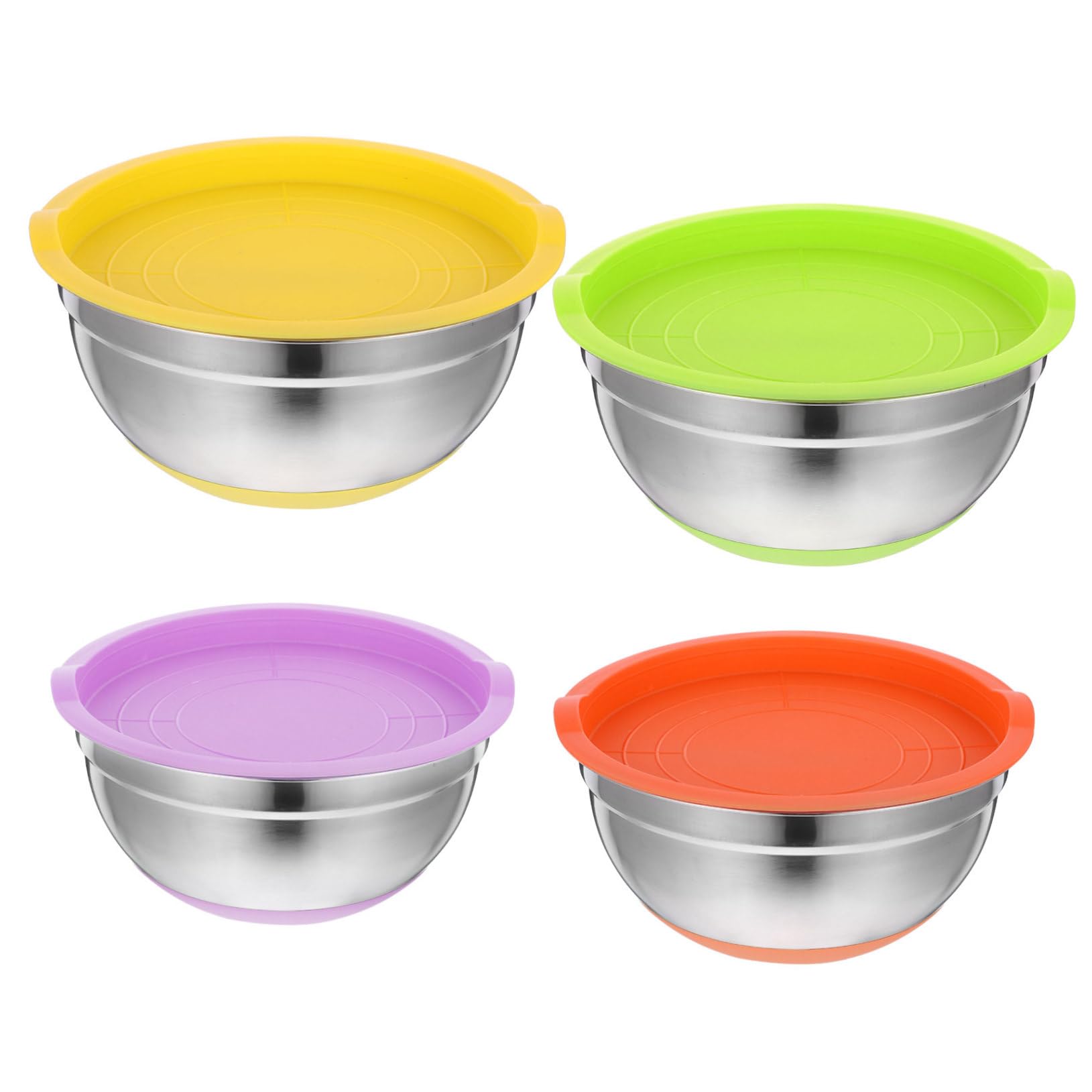 4piezas Tazones Inoxidable Antideslizantes Base Para Ensaladas y Almacenamiento De Frutas Mezclados Para Cocina y Hornear
