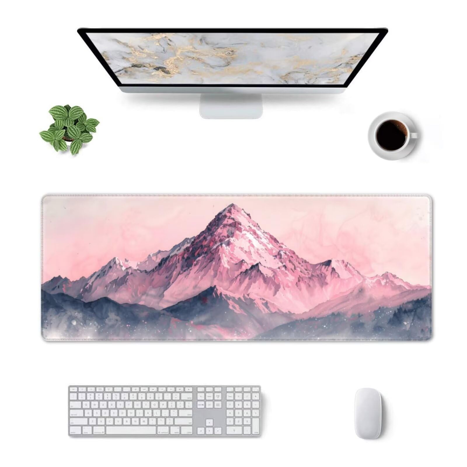 Tappetino Mouse, Tappetino Mouse Gaming Grande XXL 1500x800x3mm Tappetino Scrivania Mouse Pad, Base in Gomma Antiscivolo, Bordi Cuciti,Lavabile, Mousepad per Ufficio e Gaming (Montagne Rosa) R-176