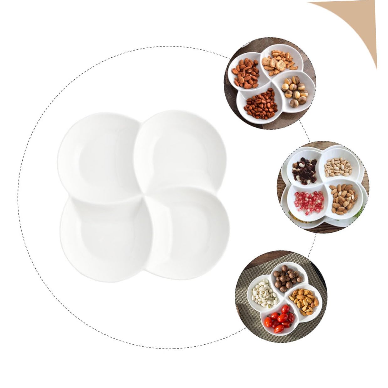 BESPORTBLE Assiette en Céramique Blanche 4 Compartiments Plateau-Repas Facile à Nettoyer pour Bureau et Cantine Repas Snacks Gâteaux
