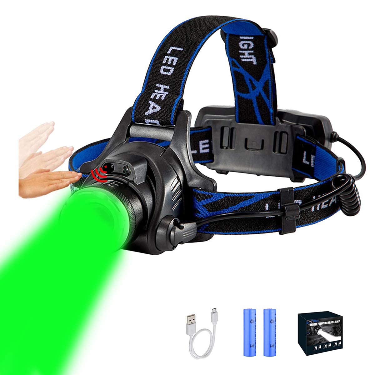 Topme Green Light Headlamp,18650 USB Rechargeable Headlamp,Zoomable Green LED headlamp with 3 Green Beam Mode For Hunting,Camping,Hiking,Animal Protecting,Astronomy Aviation,Night Vision